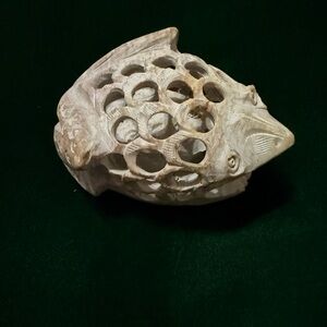 Soap stone frog in a frog carving Natural finish 3.5” nesting baby made in India